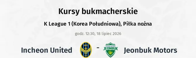 Incheon United - Jeonbuk Motors kursy bukmacherskie
