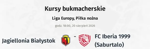 Jagiellonia Białystok - FC Iberia 1999 (Saburtalo) kursy bukmacherskie