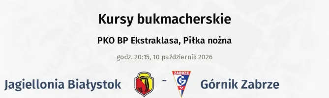 Jagiellonia Białystok - Górnik Zabrze kursy bukmacherskie