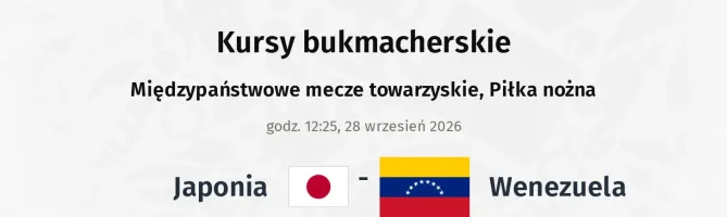 Japonia - Wenezuela kursy bukmacherskie