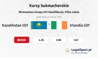 Kazakhstan U21 - Irlandia U21 kursy bukmacherskie