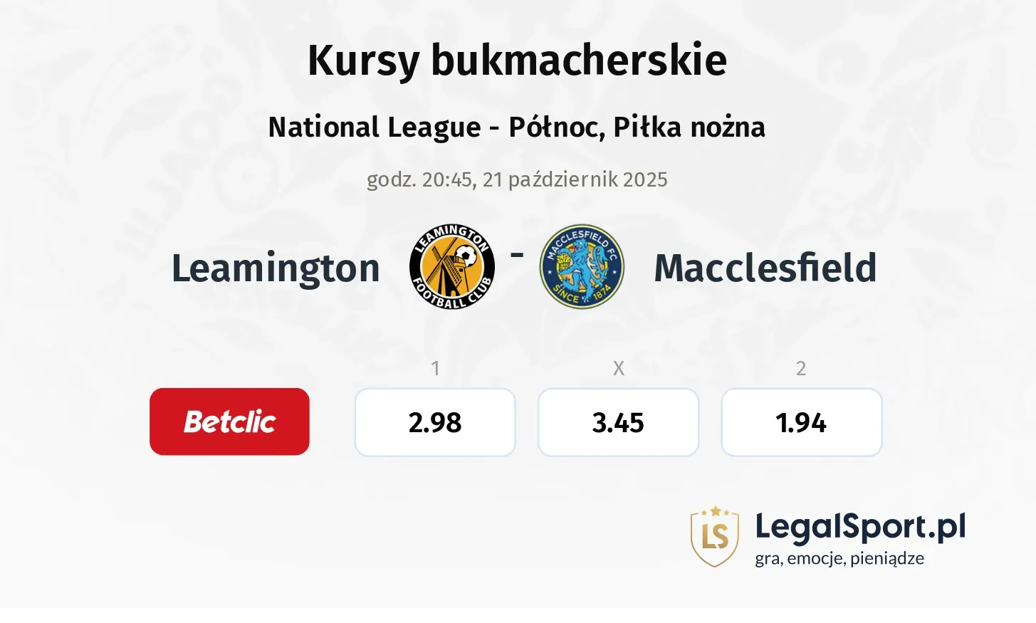 Leamington - Macclesfield kursy bukmacherskie