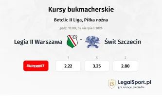 Legia Warszawa II - Świt Szczecin kursy bukmacherskie