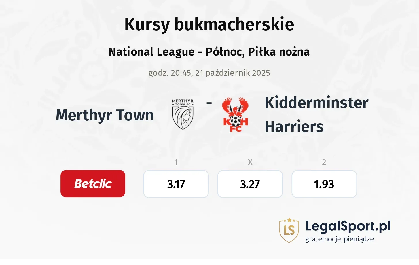 Merthyr Town - Kidderminster Harriers kursy bukmacherskie
