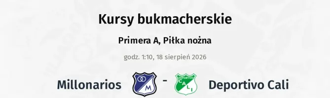 Millonarios - Deportivo Cali kursy bukmacherskie