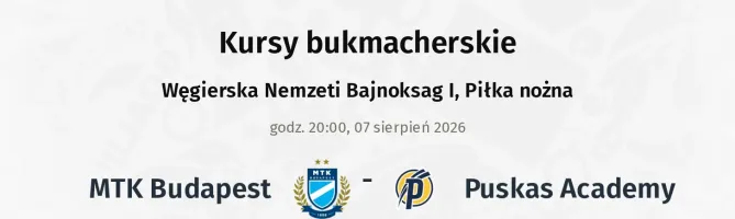 MTK Budapest - Puskas Academy kursy bukmacherskie