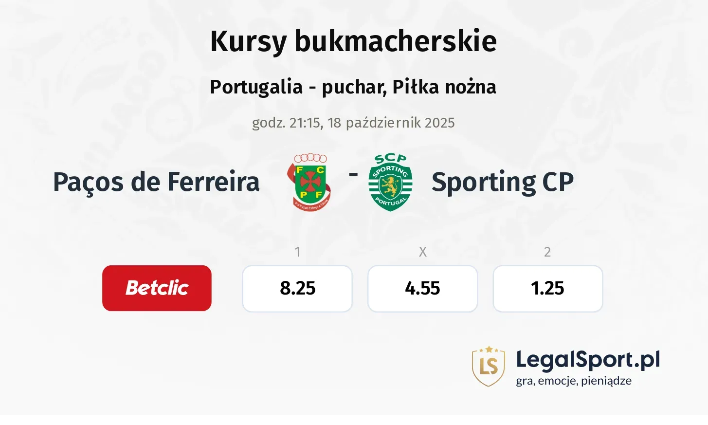 Paços de Ferreira - Sporting CP kursy bukmacherskie