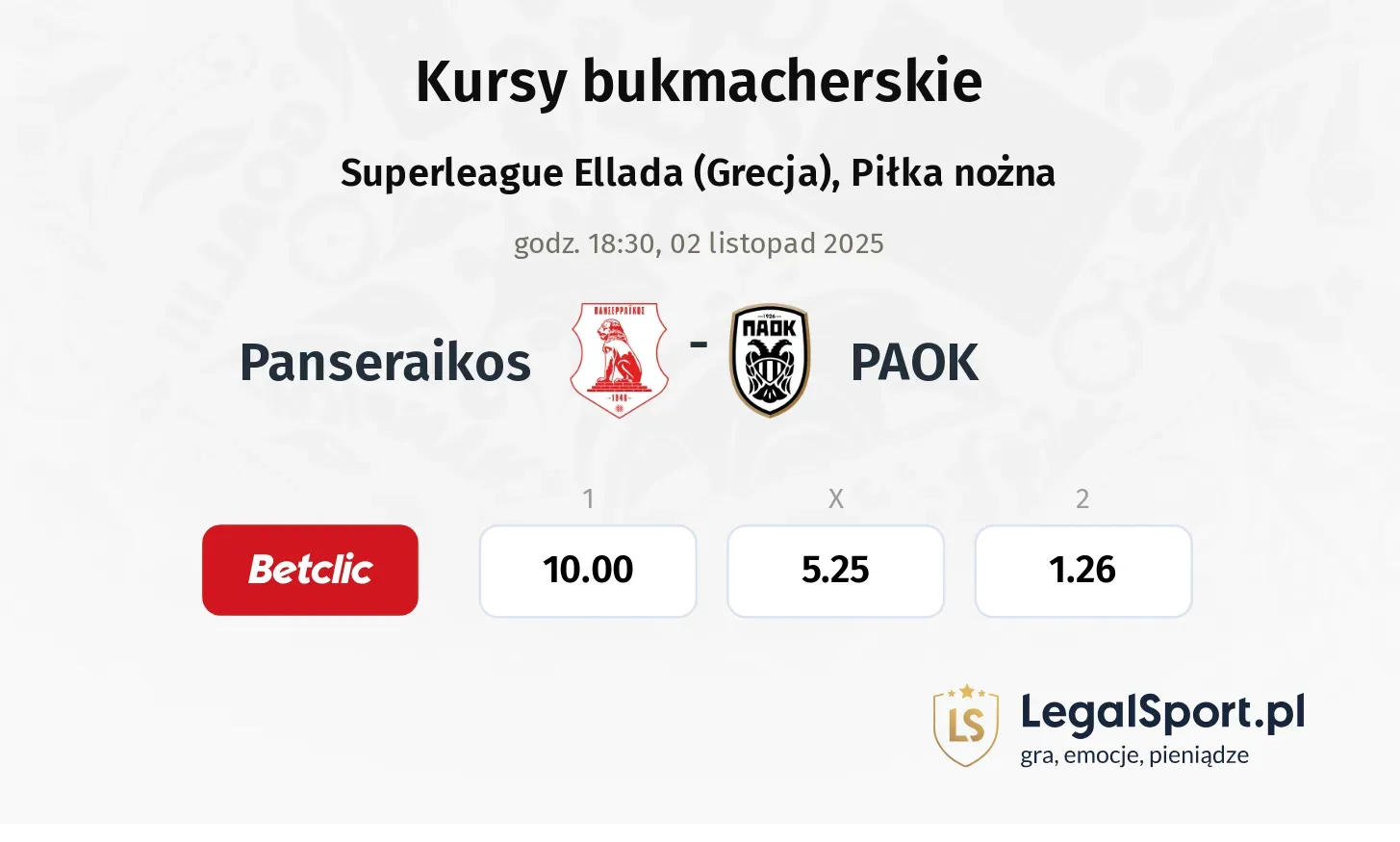 Panserraikos - PAOK kursy bukmacherskie
