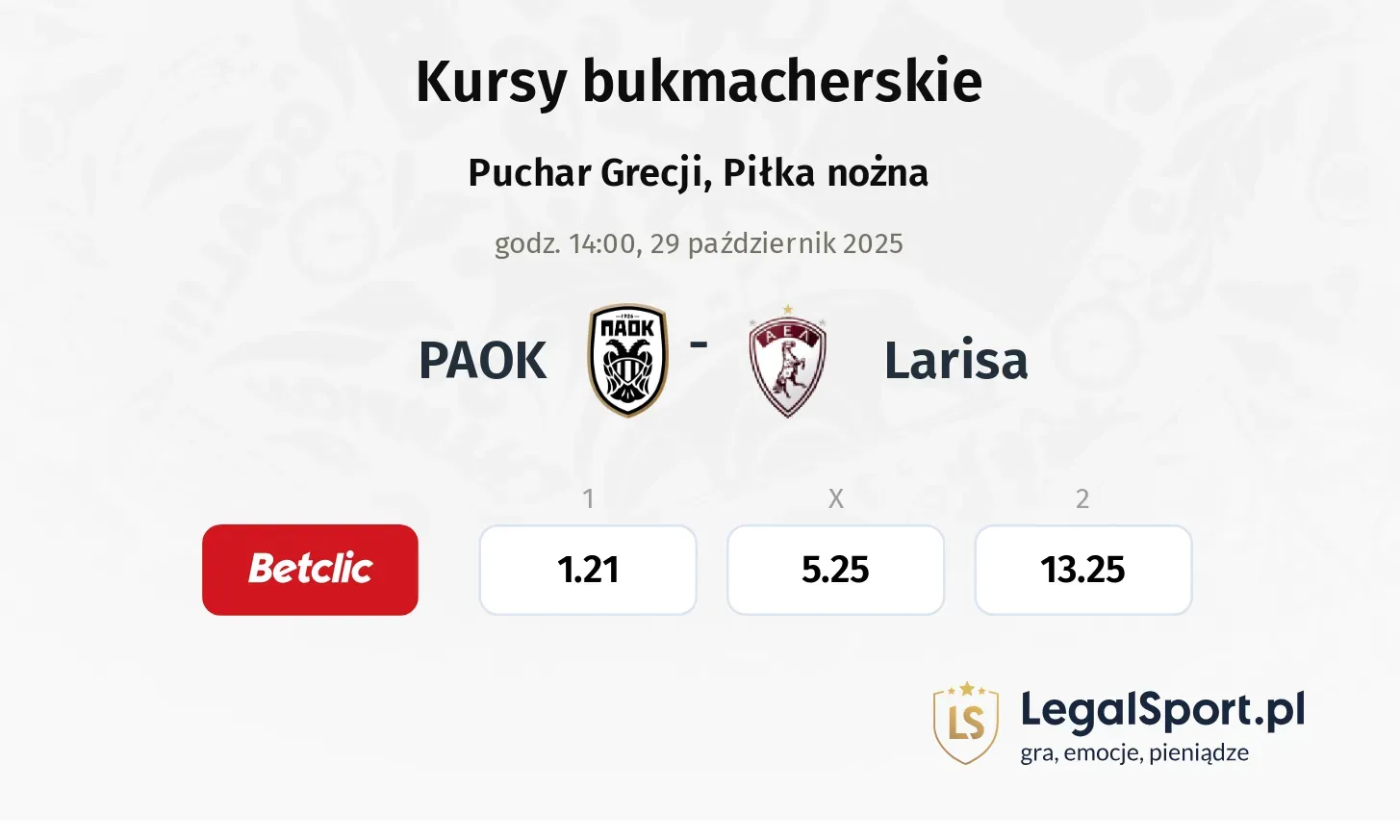 PAOK - Larisa kursy bukmacherskie
