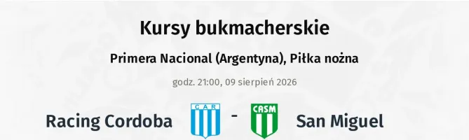 Racing Cordoba - San Miguel kursy bukmacherskie