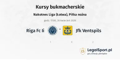 Riga FC II - JFK Ventspils kursy bukmacherskie