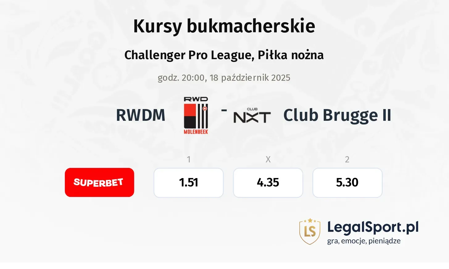 RWDM - Club Brugge II kursy bukmacherskie
