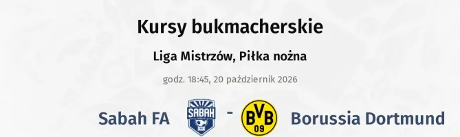 Sabah FA - Borussia Dortmund kursy bukmacherskie