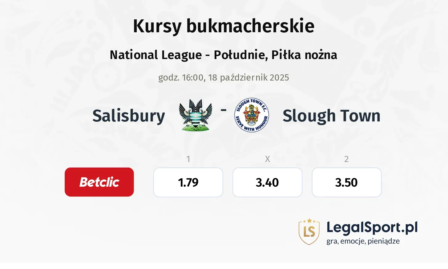 Salisbury - Slough Town kursy bukmacherskie