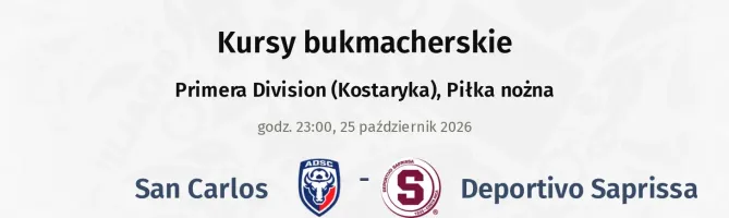 San Carlos - Deportivo Saprissa kursy bukmacherskie