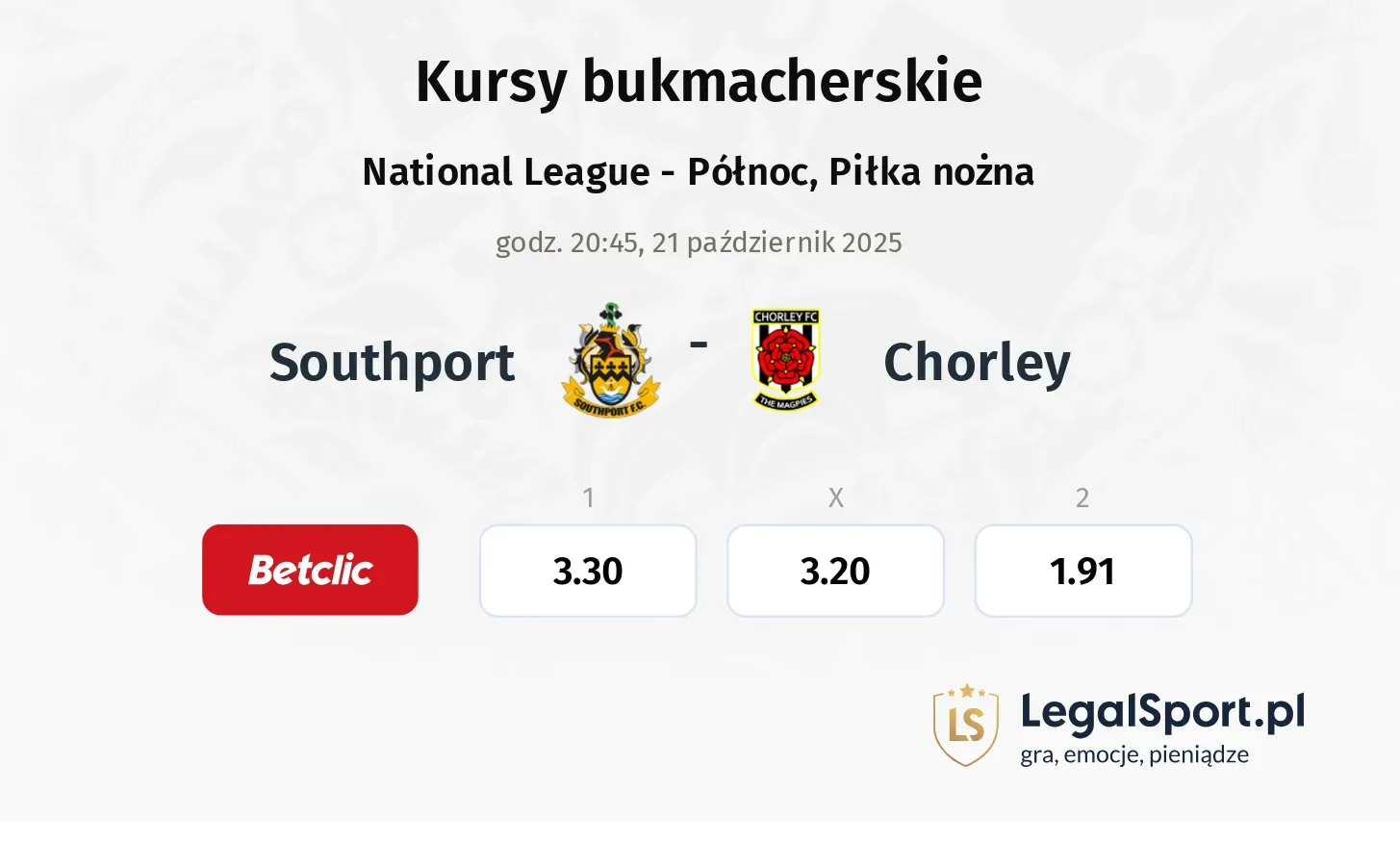 Southport - Chorley kursy bukmacherskie