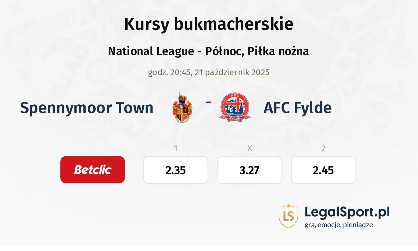 Spennymoor Town - AFC Fylde kursy bukmacherskie
