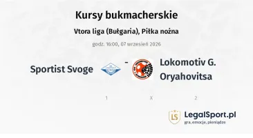 Sportist Svoge - Lokomotiv G. Oryahovitsa kursy bukmacherskie