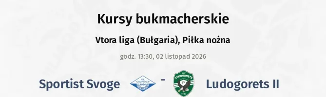 Sportist Svoge - Ludogorets II kursy bukmacherskie