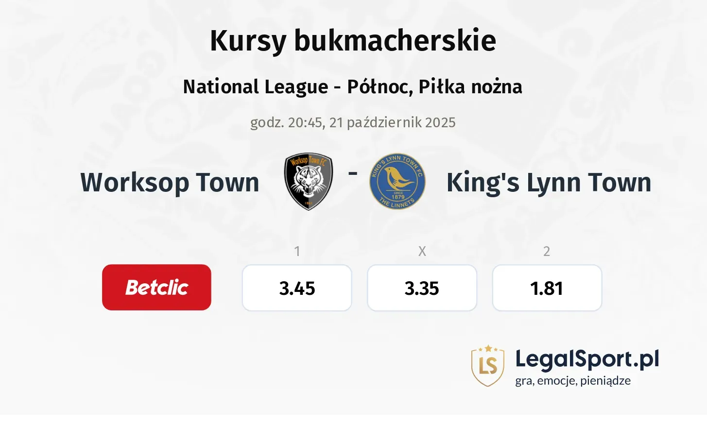 Worksop Town - King's Lynn Town kursy bukmacherskie