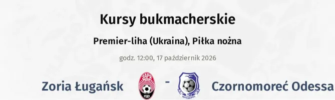 Zoria Ługańsk - Czornomoreć Odessa kursy bukmacherskie