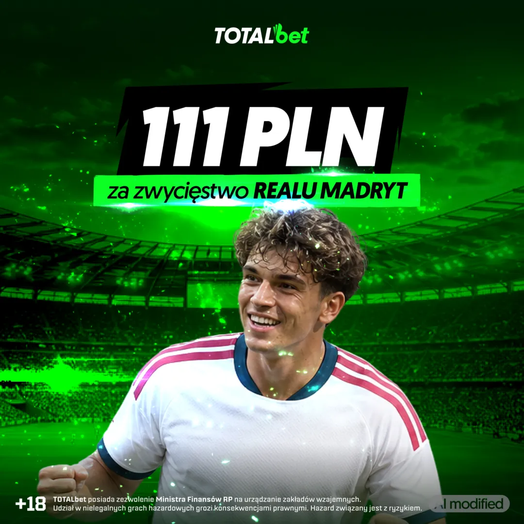 TOTALkurs 111 zł za zwycięstwo Realu Madryt z RB Lipsk - promocja TOTALbet