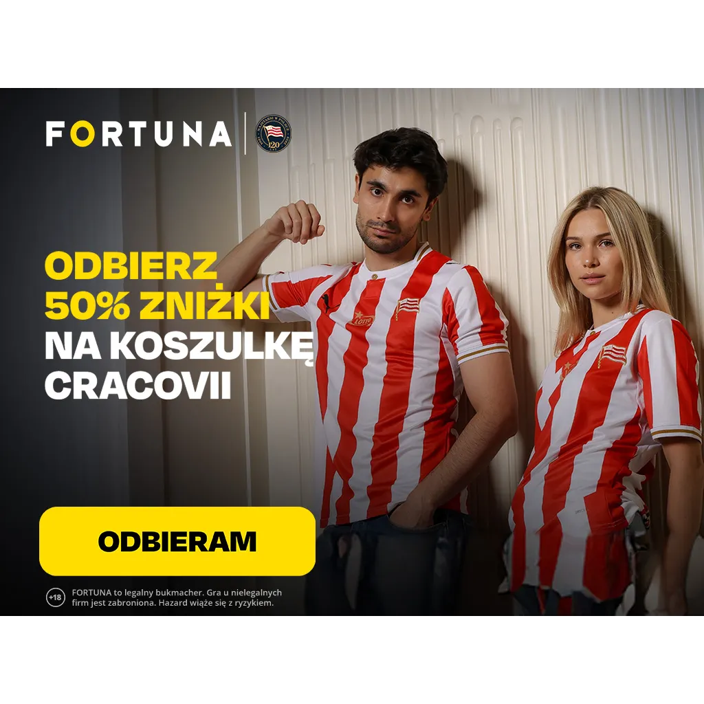 Promocja Fortuna: odbierz 50% zniżki na koszulkę Cracovii za zakład