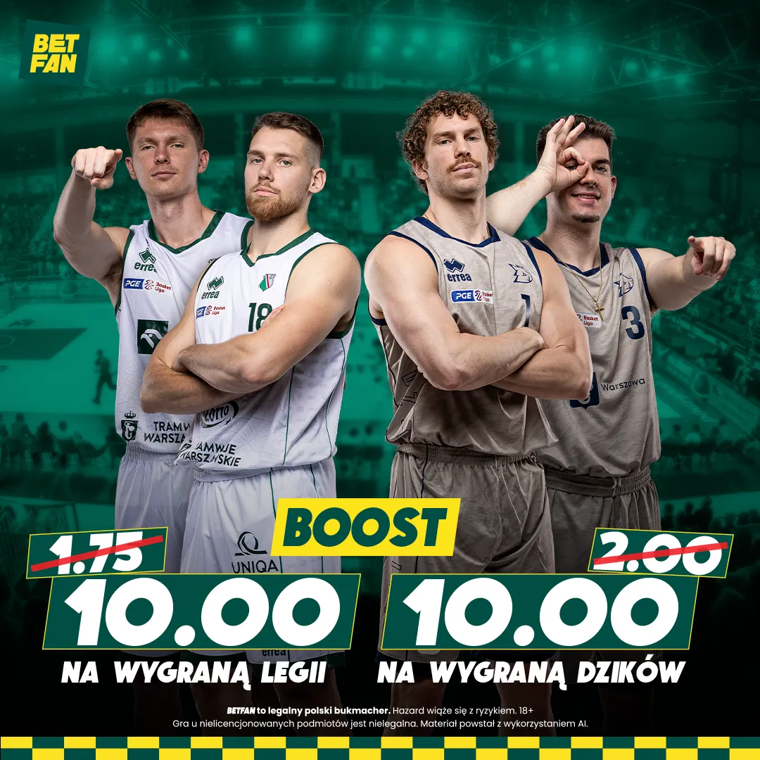 Promocja BETFAN: Boost 10.00 na wygraną Legii, 10.00 na zwycięstwo Dzików