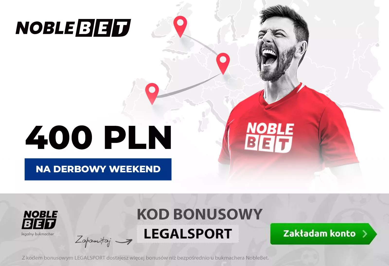 Baner do artykułu o bonusie 400 zł na derbowy weekend w Noblebet Zakłady Bukmacherskie