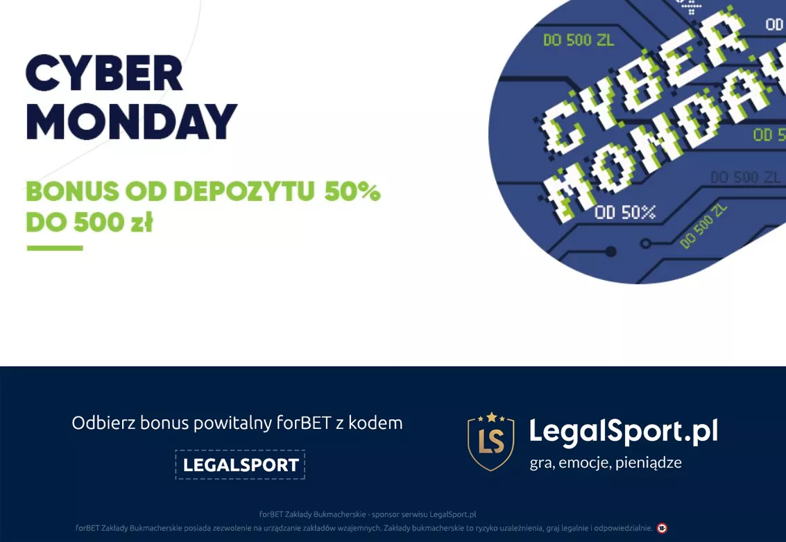 Promocja Cyber Monday w Zakładach Bukmacherskich forBET - 500 zł bonus + 2110 zł