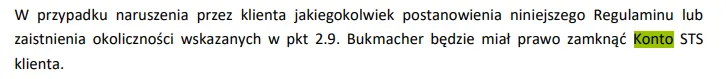Regulamin STS - czy bukmacher ma prawo zamknąć konto gracza?