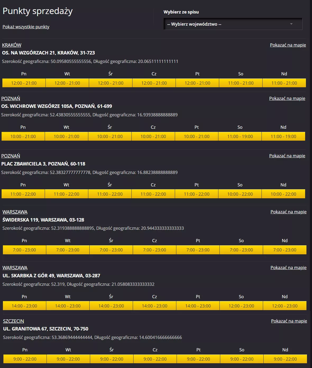 Przykładowe punkty stacjonarne Fortuny z wydłużonym czasem otwarcia - idealne pod typowanie Ligi Mistrzów