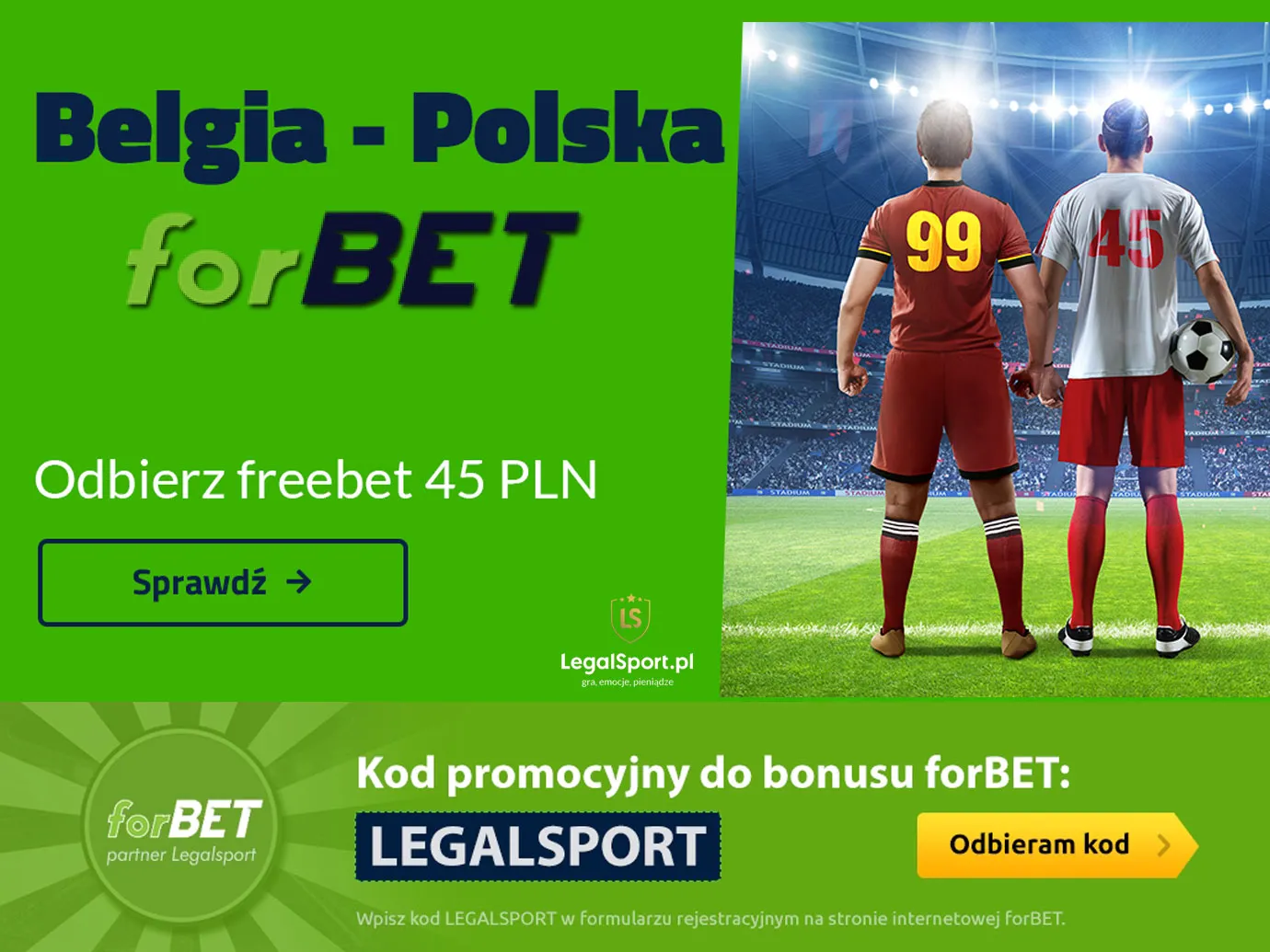 Freebet na mecz Belgia vs Polska w forBET