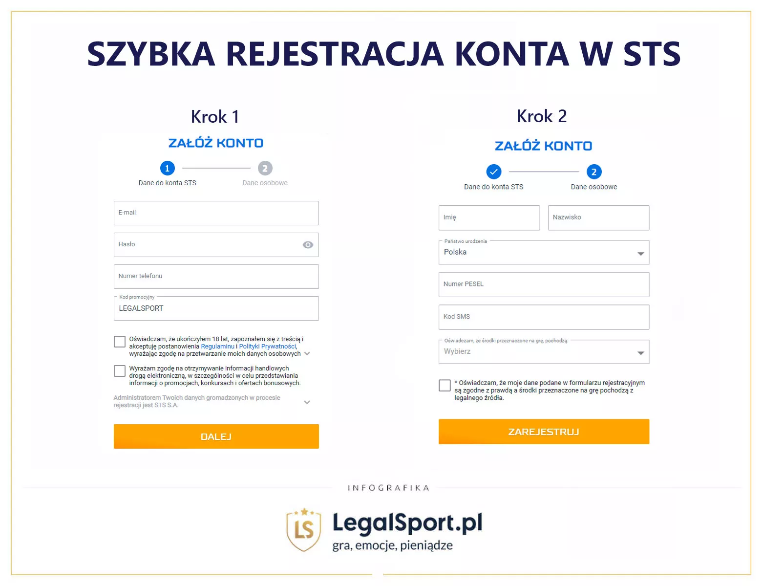 Szybkie konto do typowania bez dowodu osobistego - formularz rejestracyjny w STS
