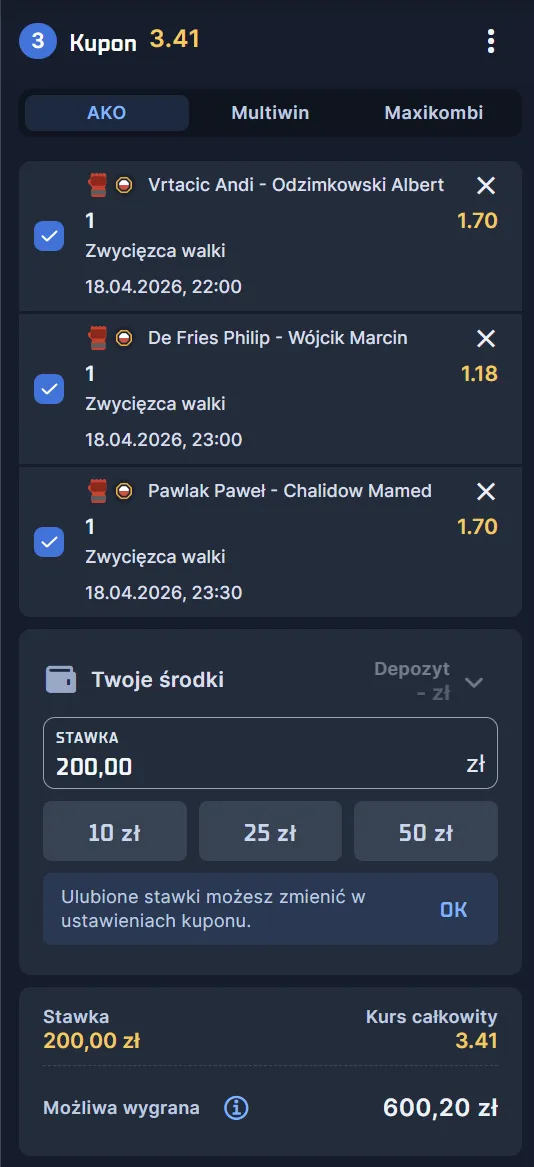 Kupon z typami bukmacherskimi na KSW 117