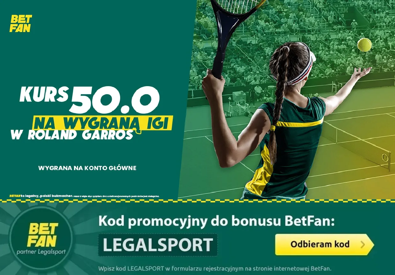 Kurs 50.00 na zwycięstwo Świątek we French Open. Mega boost w BETFAN!