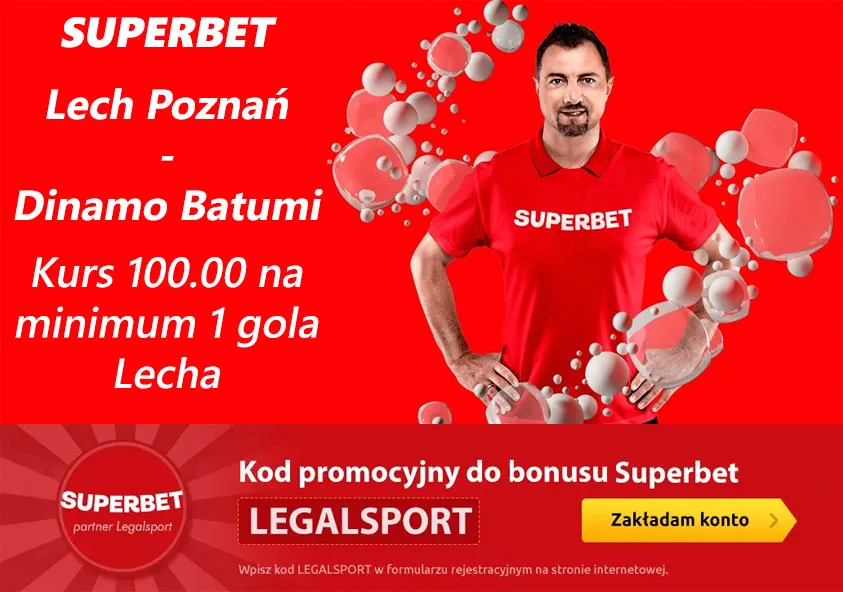 Lech Poznań - Dinamo Batumi kurs 100.00 w Superbet