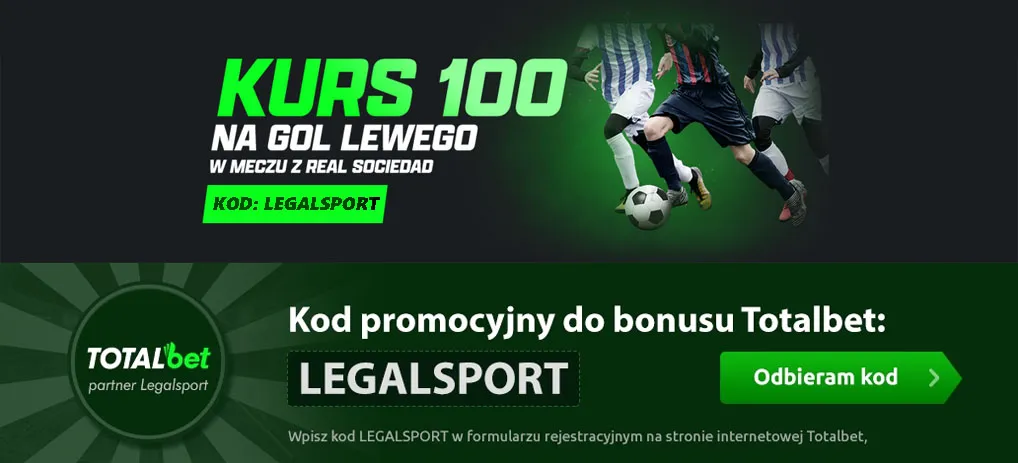 Najwyższy kurs 100 na gola Lewego w meczu Sociedad - Barcelona w Totalbet