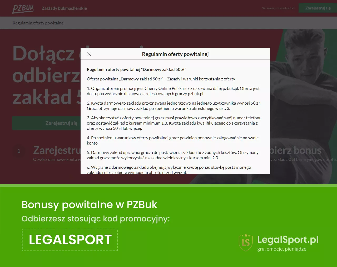 Regulamin do bonusu 50 zł w Polskich Zakładach Bukmacherskich PZbuk