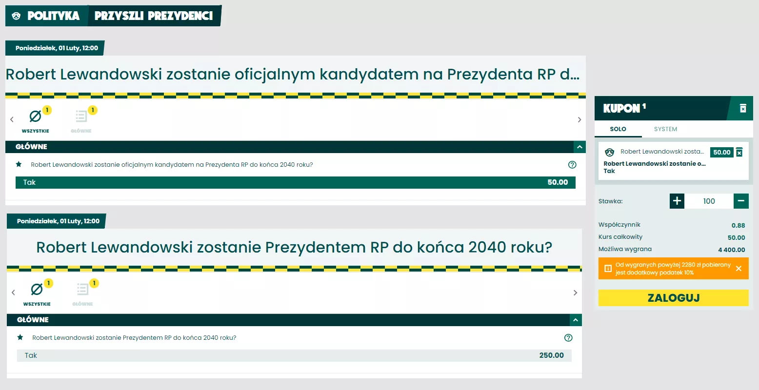 Zakłady polityczne - Lewandowski zostanie prezydentem Polski?