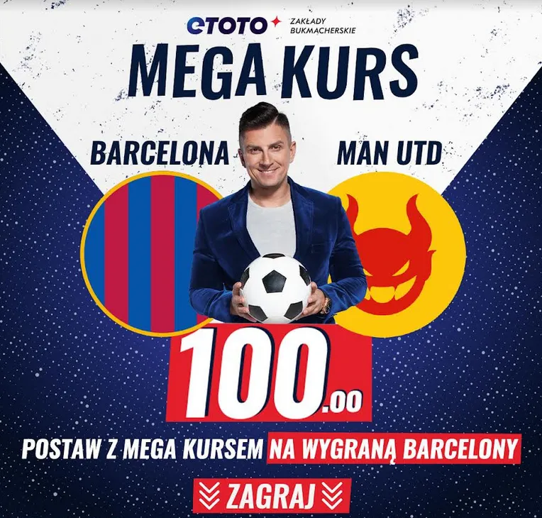 Stawka 100.00 na wygraną FC Barcelony z Man. United (16.02.23)