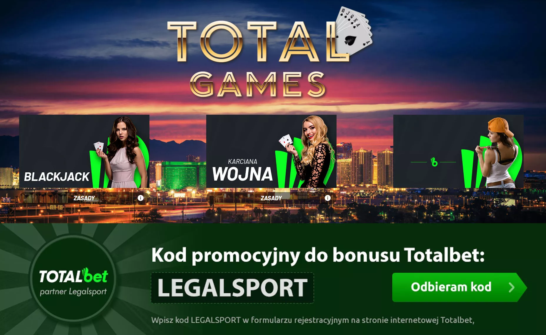 Karty można obstawiać z bonusami - jest premia za kod promocyjny Totalbet