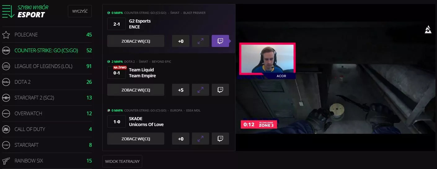 LVBET Zakłady Bukmacherskie - oferta na e-sport