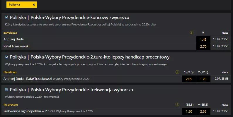 Rynek zdarzeń - Prezydent 2020 w Fortuna. Freebet tylko za kod promocyjny od rejestracji.