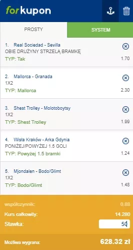 Wyszukiwarka kursów forBET - przykładowy kupon