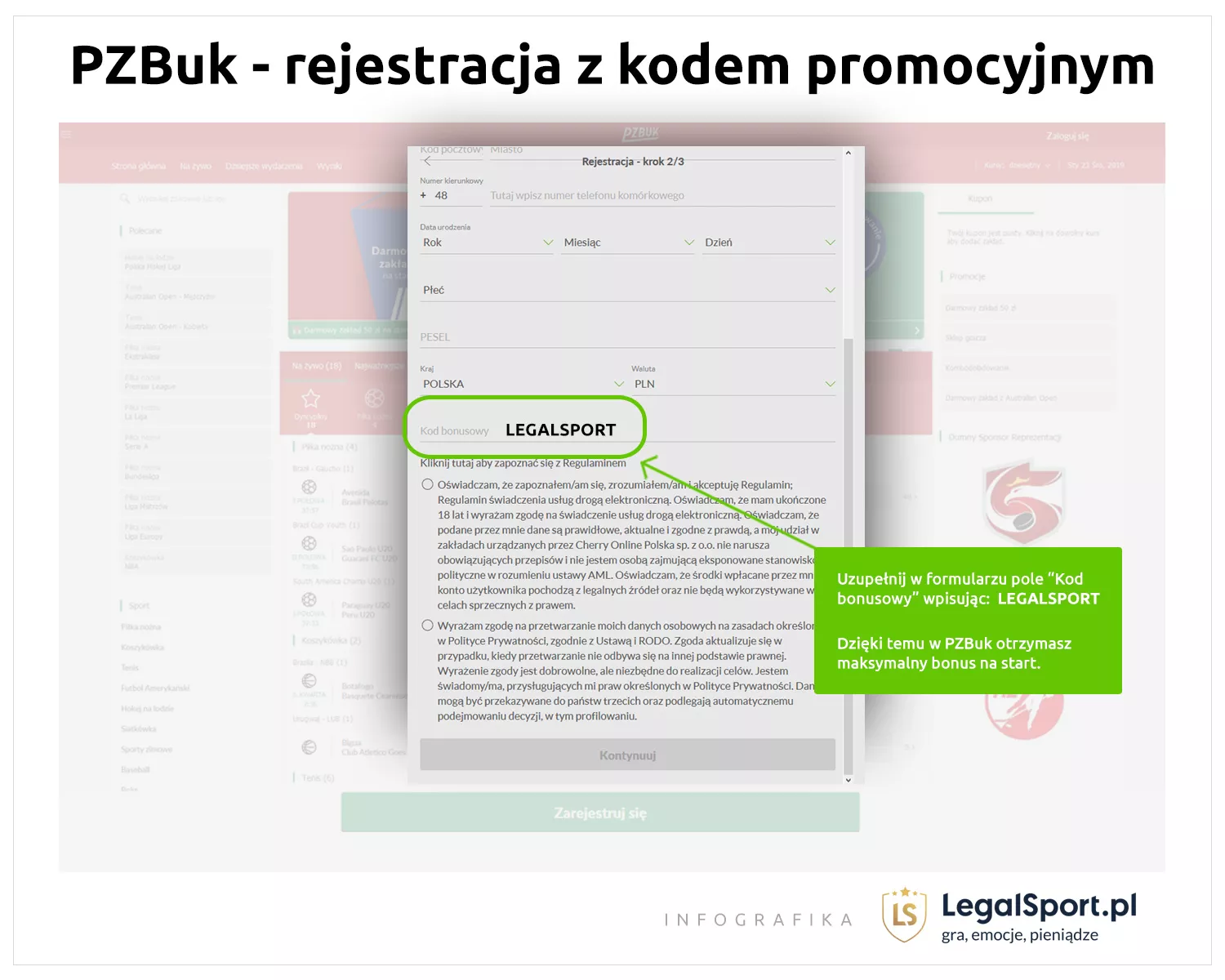 Jak się zarejestrować w PZBu online z kodem polecającym VIP - infografika