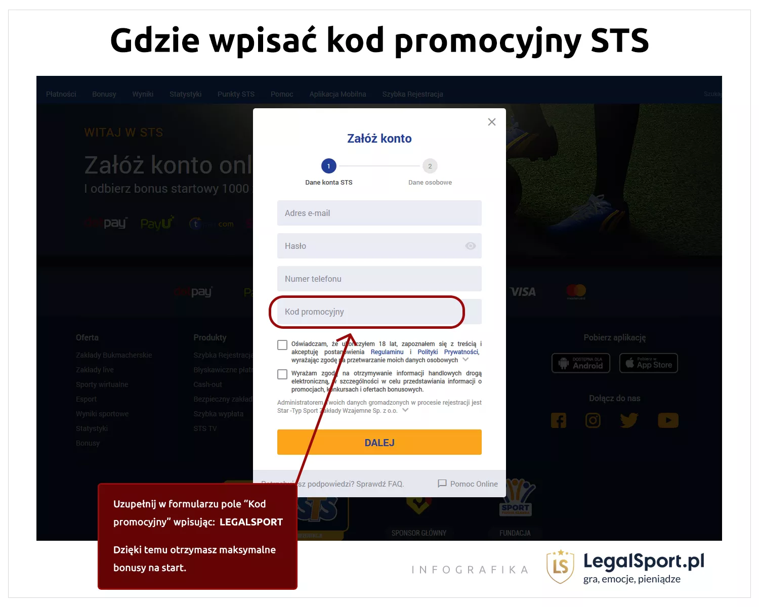 Gdzie wpisać kod polecający STS VIP podczas szybkiej rejestracji - infografika