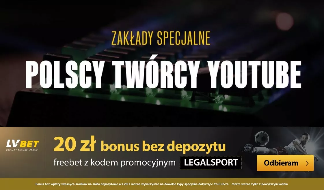 Oferta zakładów bukmacherskich w LVBET na polskiego YouTube'a. Wysokie kursy, świetna oferta, jak w STS.