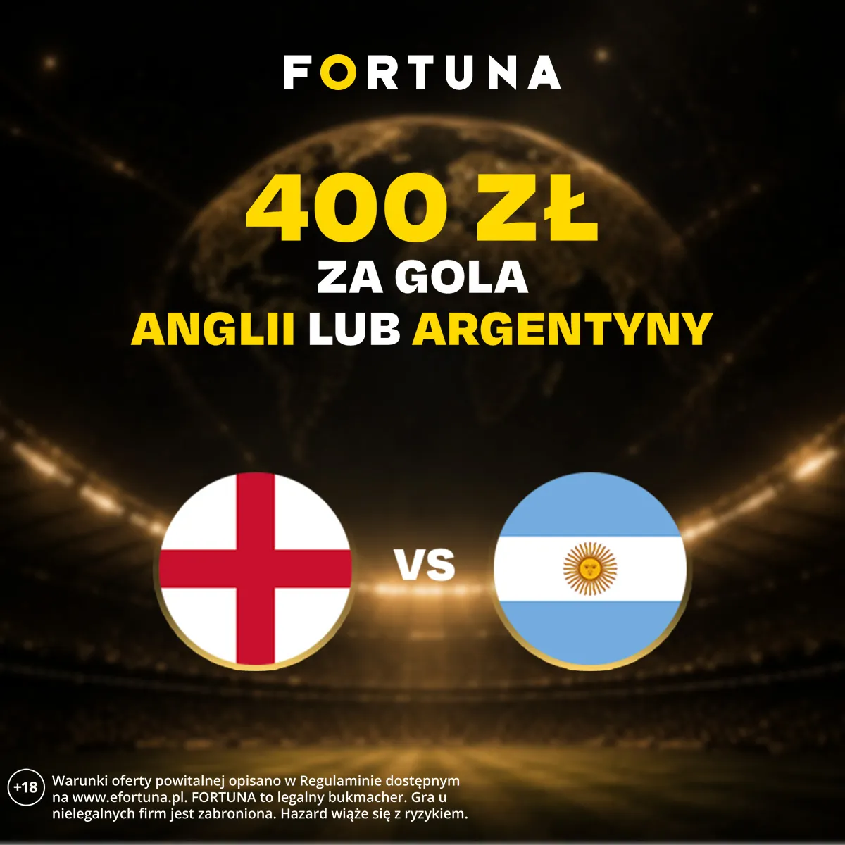 Promocja Fortuna: 400 zł za gola w meczu Anglia – Argentyna