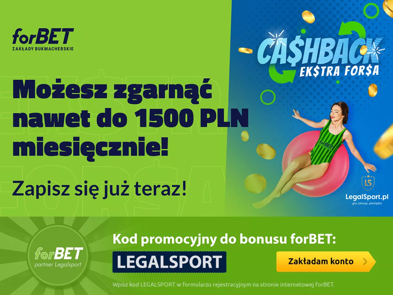 Ekstra forsa w forBET - nawet 1500 PLN cashbacku co miesiąc